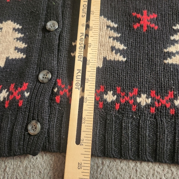 EDDIE BAUER Women's Cardigan Petite Medium Black 100% Lambswool VTG 90s Sweater - Picture 7 of 9